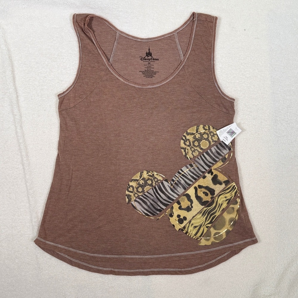 NWT Disney Parks Women's 2X Animal Print Mickey Mouse Tank Top  Animal Kingdom
